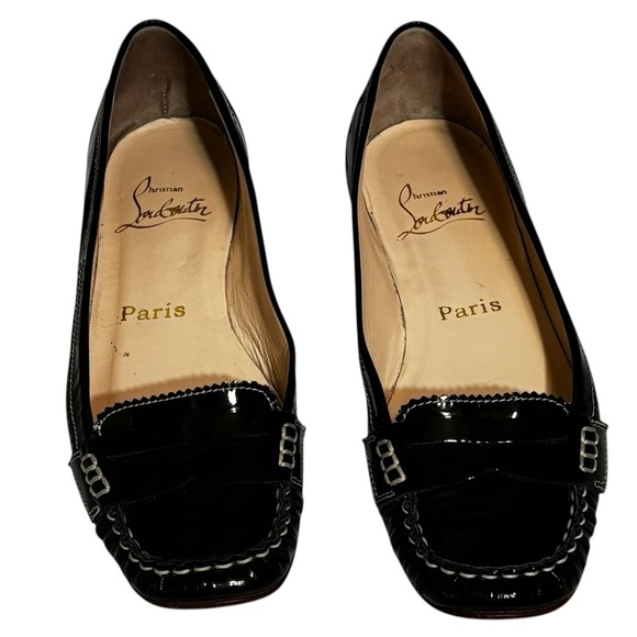 CHRISTIAN LOUBOUTIN - SIZE 37 / US 6.5 BLACK PATENT LEATHER PENNY LOAFERS - S7 - Picture 3 of 13